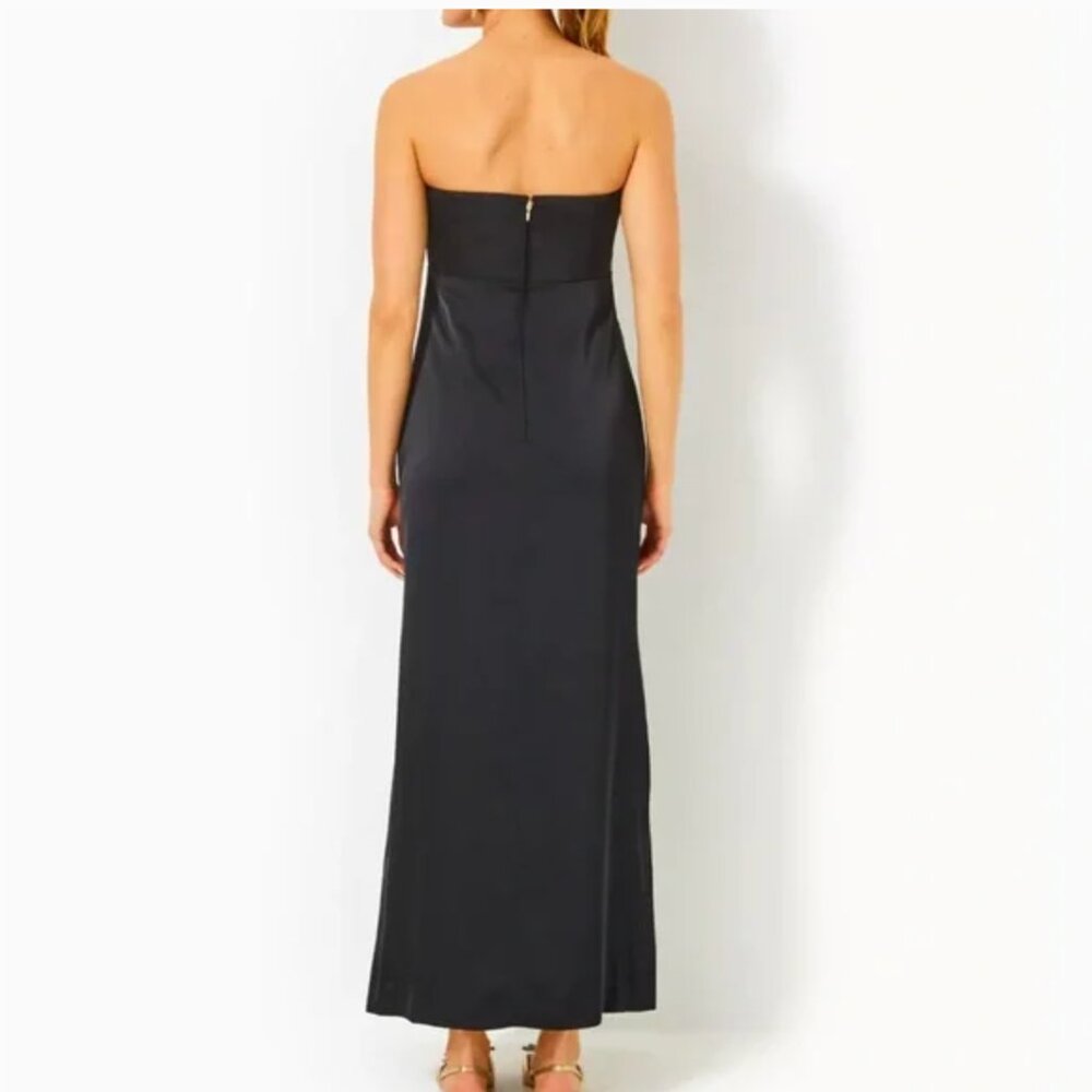 NWT Lilly Pulitzer Carlynn Satin Maxi Bow Dress Noir 8 - Picture 3 of 16
